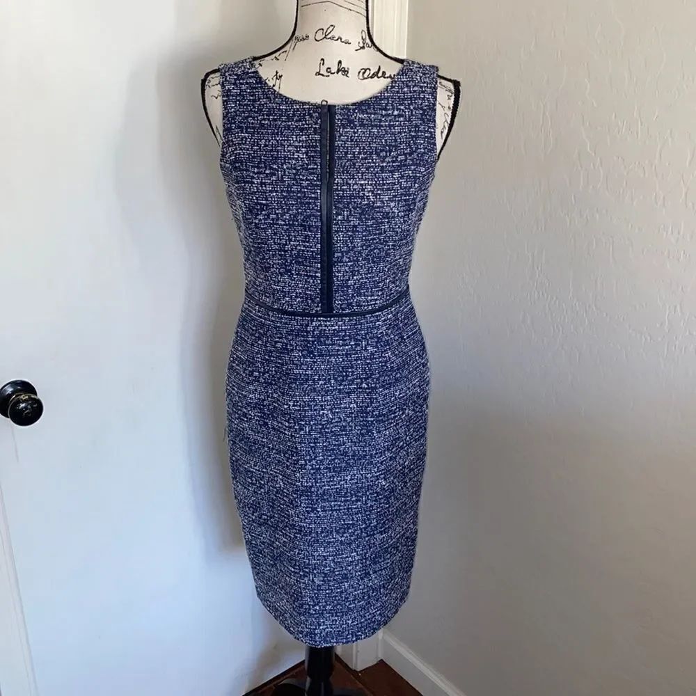 David Meister Blue With White Sleeveless Dress Business Casual Work Interview